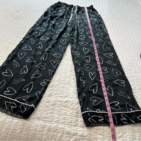 Hello Mello Sleepwear Black Pajama Pants with White Heart Design - Picture 4 of 12